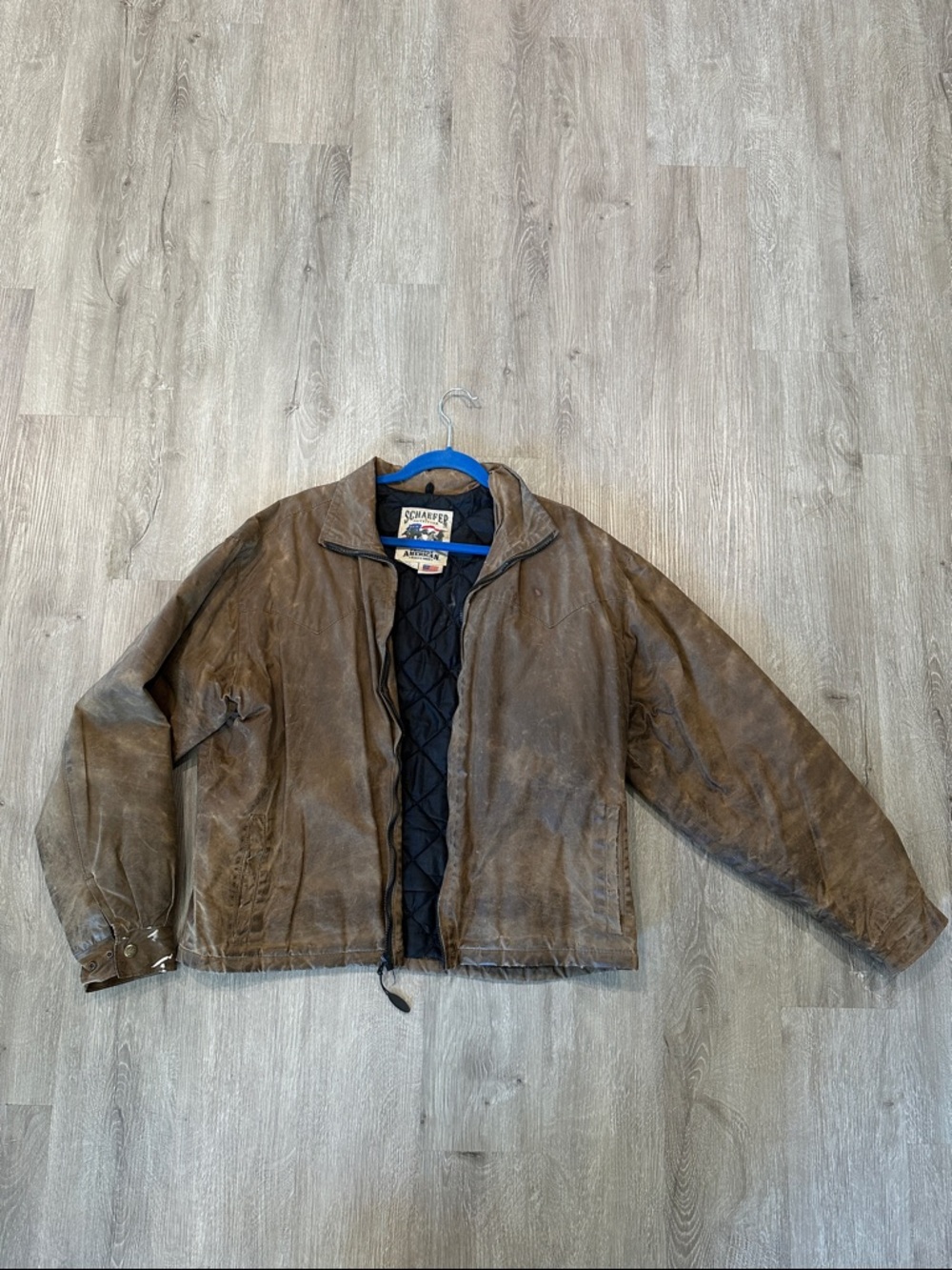 Schaffer Men's Brown Leather Bomber Jacket with Quilted Black Lining